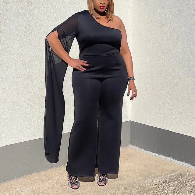 One Shoulder High Waisted Evening Jumpsuit