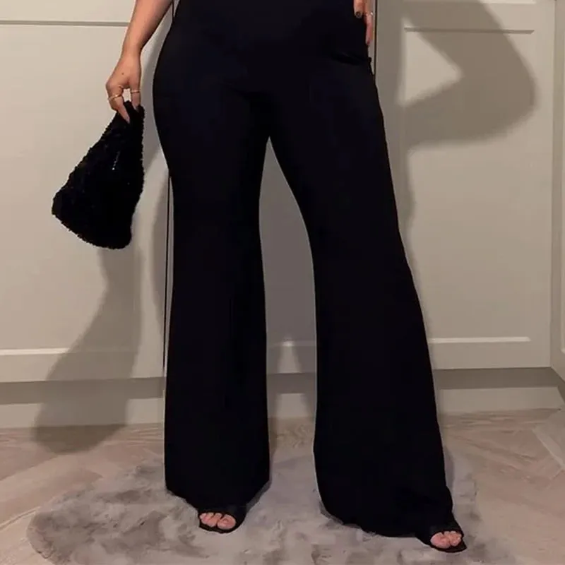 One Shoulder Sleeveless Nipped Waist Flare Leg Jumpsuit