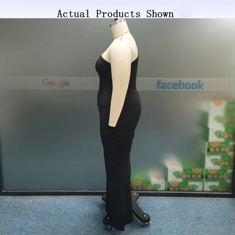 One Shoulder Sleeveless Nipped Waist Flare Leg Jumpsuit