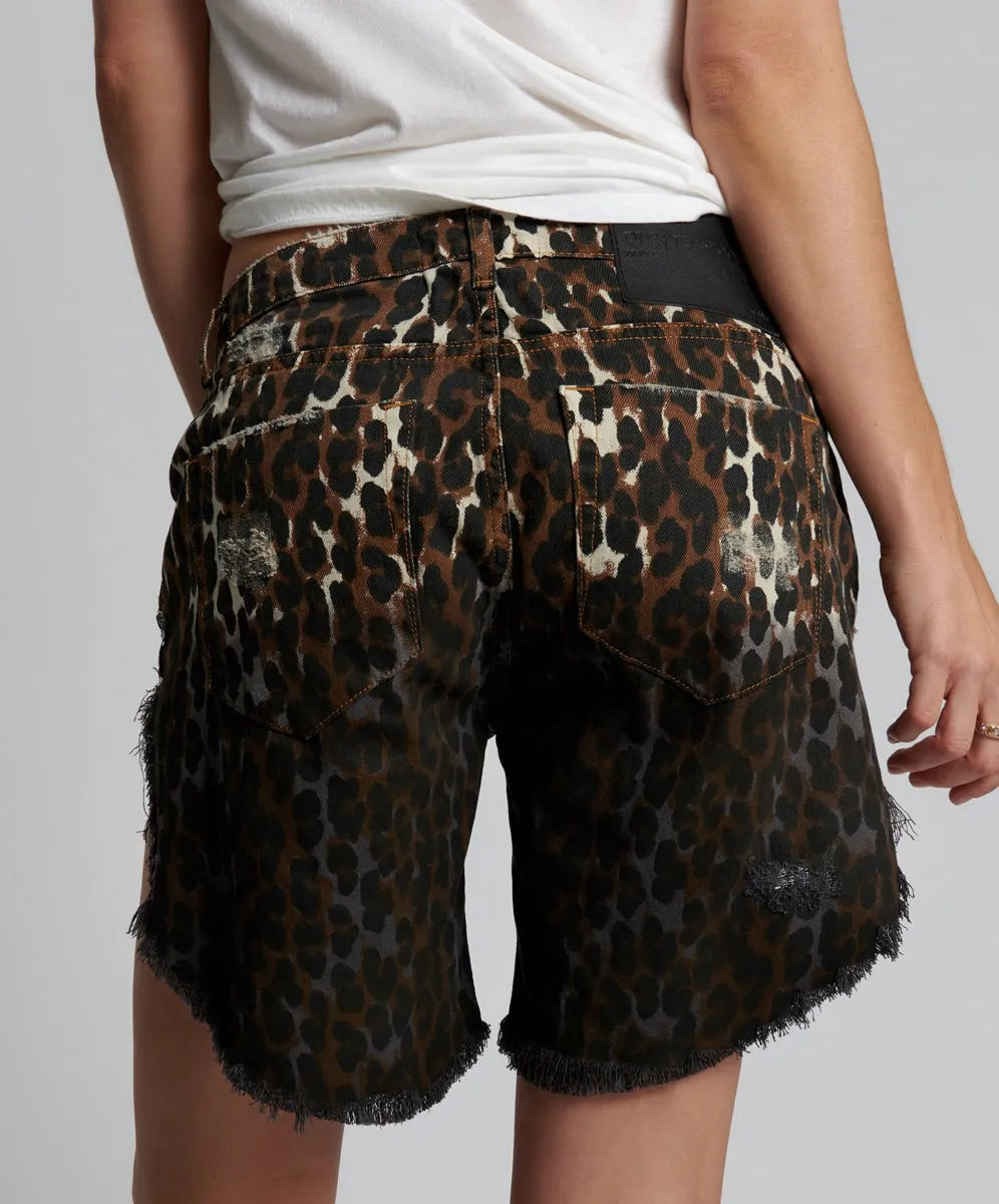 One Teaspoon Cheetahhh Frankies Long Length Denim Short