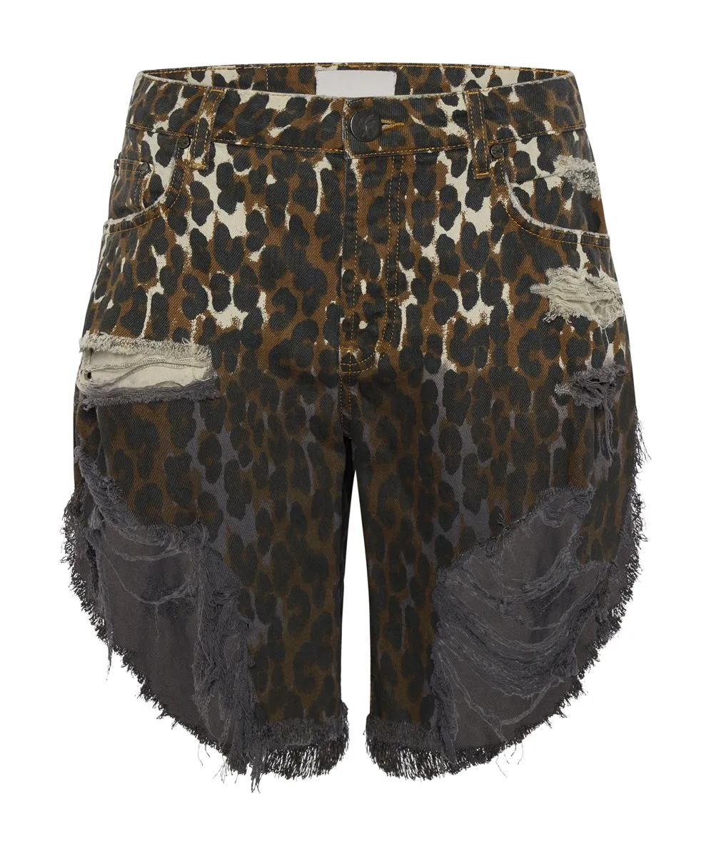 One Teaspoon Cheetahhh Frankies Long Length Denim Short