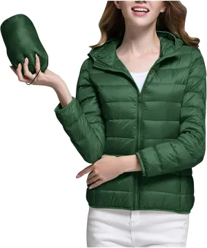 Oplxuo Womens Zip Up Puffer Jacket with Hood Lightweight Packable Quilted Down Coat Winter Padded Puffer Jackets Outerwear