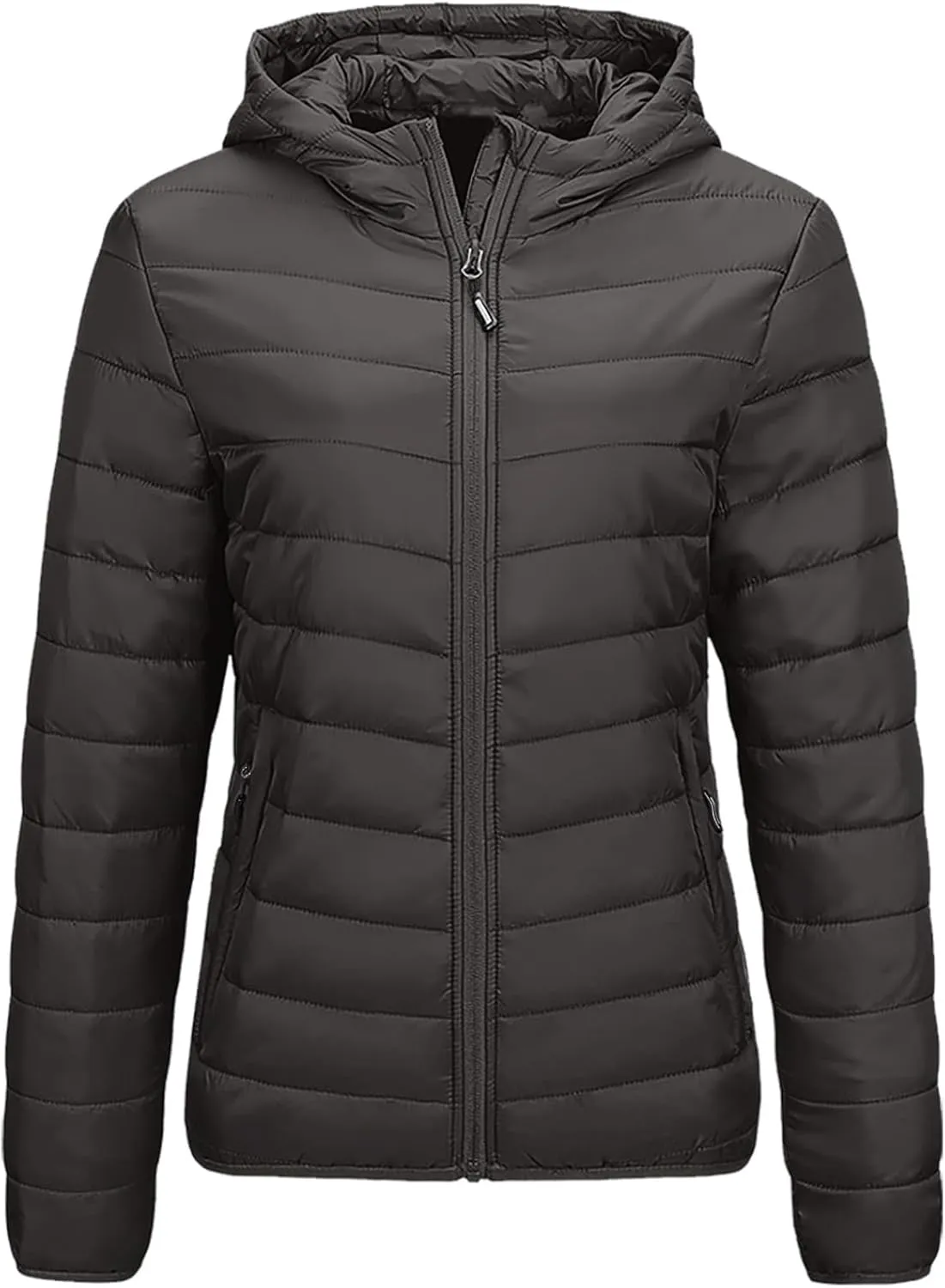 Oplxuo Womens Zip Up Puffer Jacket with Hood Lightweight Packable Quilted Down Coat Winter Padded Puffer Jackets Outerwear