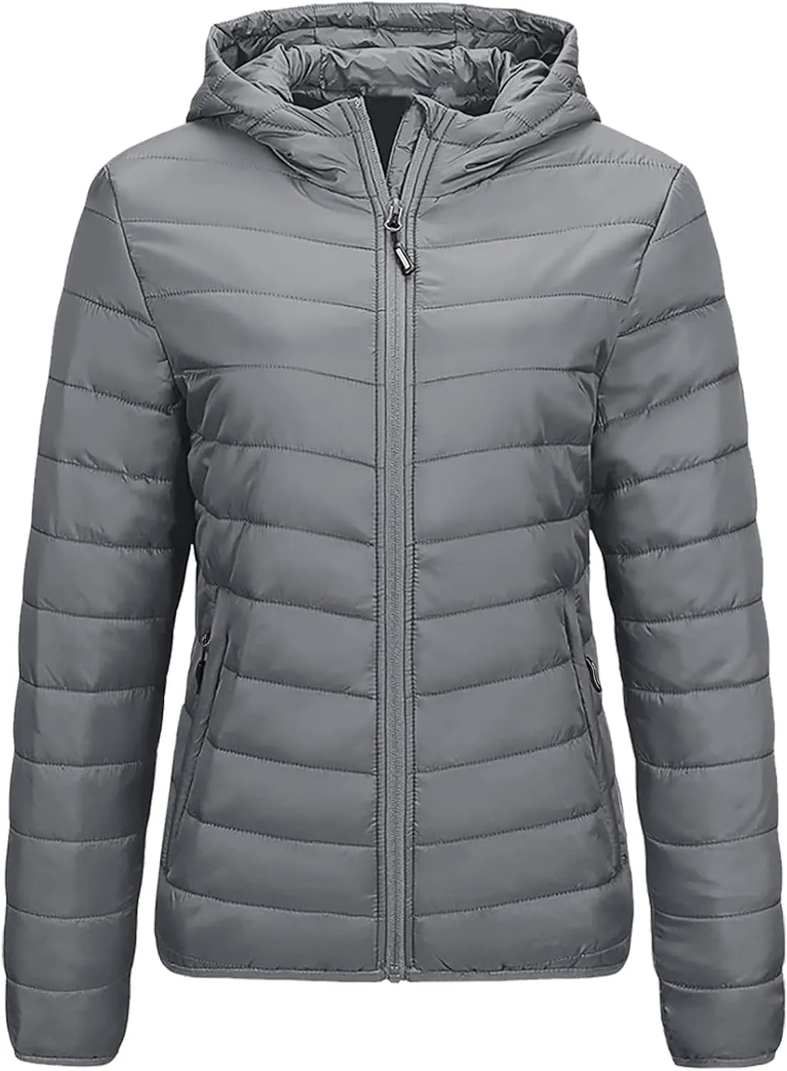 Oplxuo Womens Zip Up Puffer Jacket with Hood Lightweight Packable Quilted Down Coat Winter Padded Puffer Jackets Outerwear