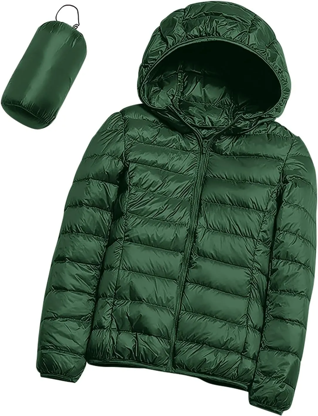 Oplxuo Womens Zip Up Puffer Jacket with Hood Lightweight Packable Quilted Down Coat Winter Padded Puffer Jackets Outerwear