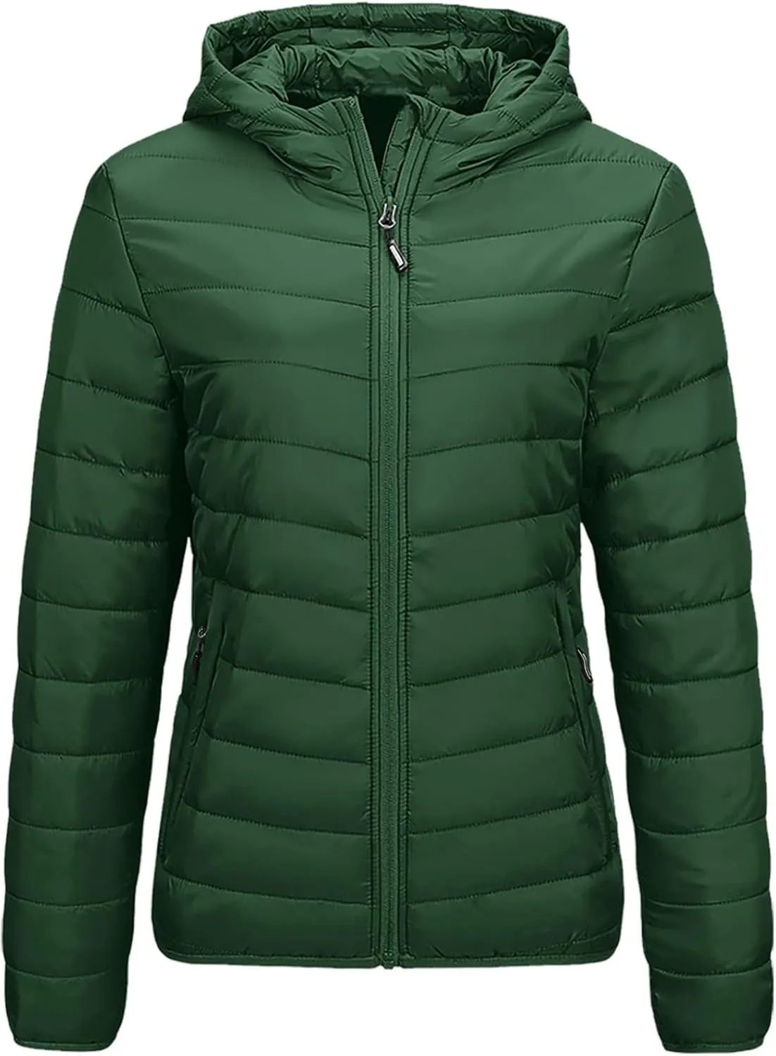 Oplxuo Womens Zip Up Puffer Jacket with Hood Lightweight Packable Quilted Down Coat Winter Padded Puffer Jackets Outerwear