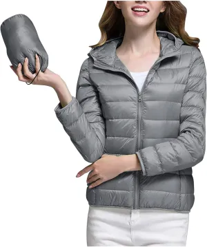 Oplxuo Womens Zip Up Puffer Jacket with Hood Lightweight Packable Quilted Down Coat Winter Padded Puffer Jackets Outerwear