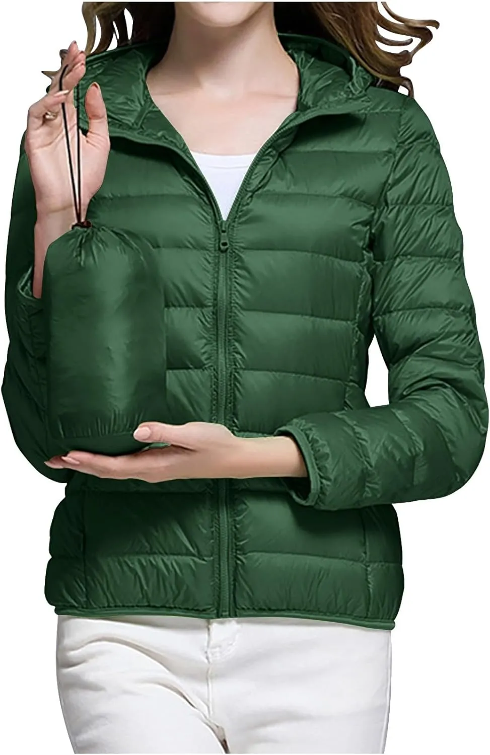 Oplxuo Womens Zip Up Puffer Jacket with Hood Lightweight Packable Quilted Down Coat Winter Padded Puffer Jackets Outerwear