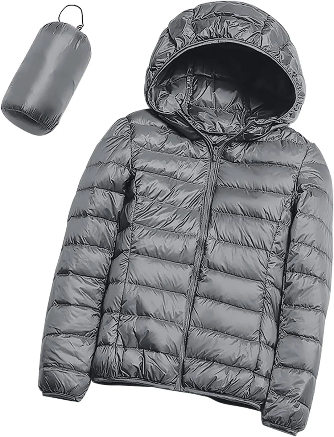 Oplxuo Womens Zip Up Puffer Jacket with Hood Lightweight Packable Quilted Down Coat Winter Padded Puffer Jackets Outerwear