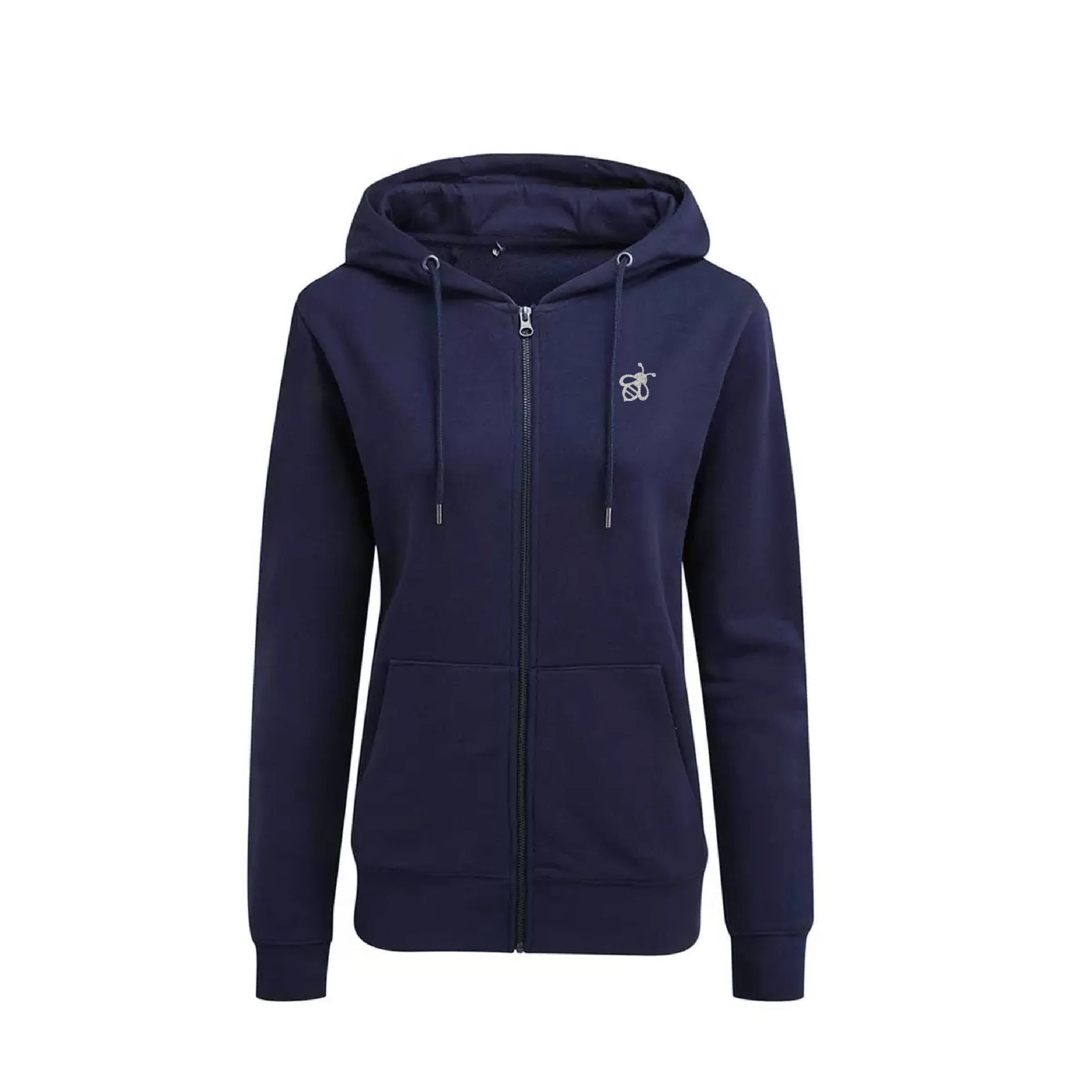 Organic Navy Zip Up Hoodie with Glitter Bumble Bee