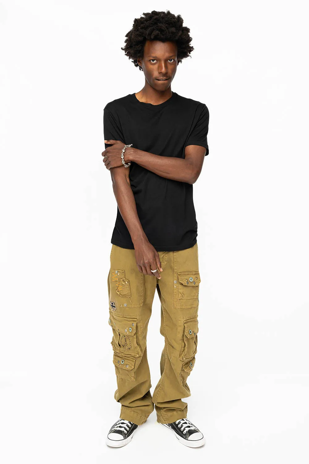 ORIGINAL ROBIN’S JEAN CALL OF DUTY CARGO PANTS IN AVOCADO COLOR WITH ROCK N ROLL PATCH