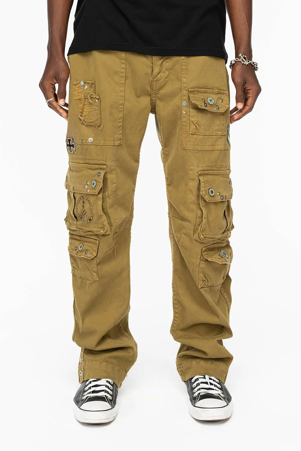 ORIGINAL ROBIN’S JEAN CALL OF DUTY CARGO PANTS IN AVOCADO COLOR WITH ROCK N ROLL PATCH