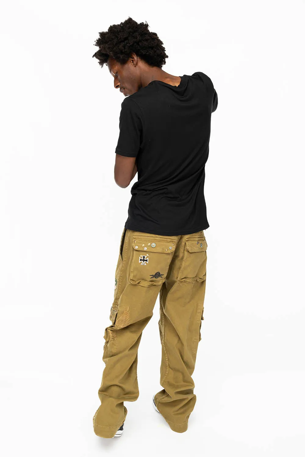 ORIGINAL ROBIN’S JEAN CALL OF DUTY CARGO PANTS IN AVOCADO COLOR WITH ROCK N ROLL PATCH