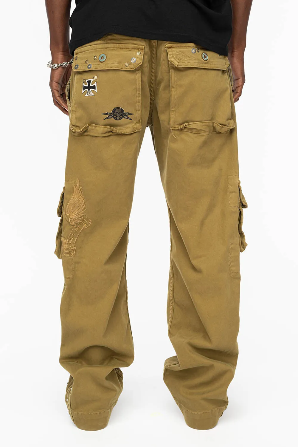 ORIGINAL ROBIN’S JEAN CALL OF DUTY CARGO PANTS IN AVOCADO COLOR WITH ROCK N ROLL PATCH