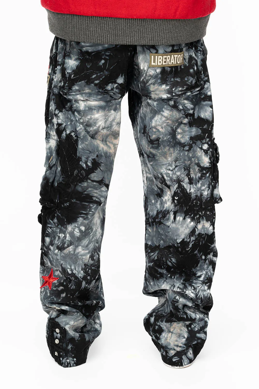 ORIGINAL ROBIN’S JEAN CALL OF DUTY CARGO PANTS IN CRYSTAL TYE DYE BLK WITH PATCH