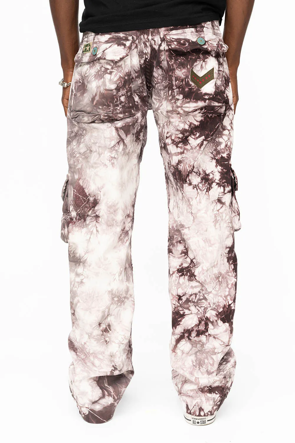 ORIGINAL ROBIN’S JEAN CALL OF DUTY CARGO PANTS IN CRYSTAL TYE DYE PURPLE WITH PATCH