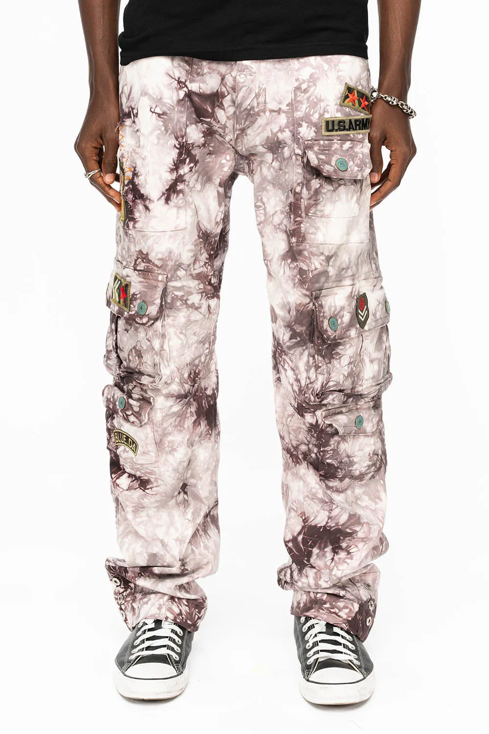 ORIGINAL ROBIN’S JEAN CALL OF DUTY CARGO PANTS IN CRYSTAL TYE DYE PURPLE WITH PATCH