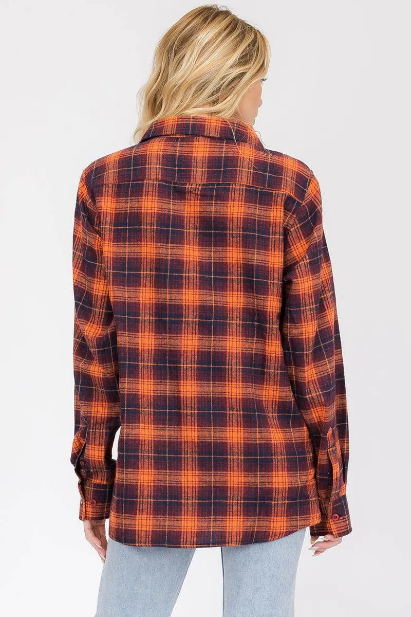 Oversize Boyfriend Orange Plaid Checkered Flannel