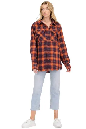 Oversize Boyfriend Orange Plaid Checkered Flannel