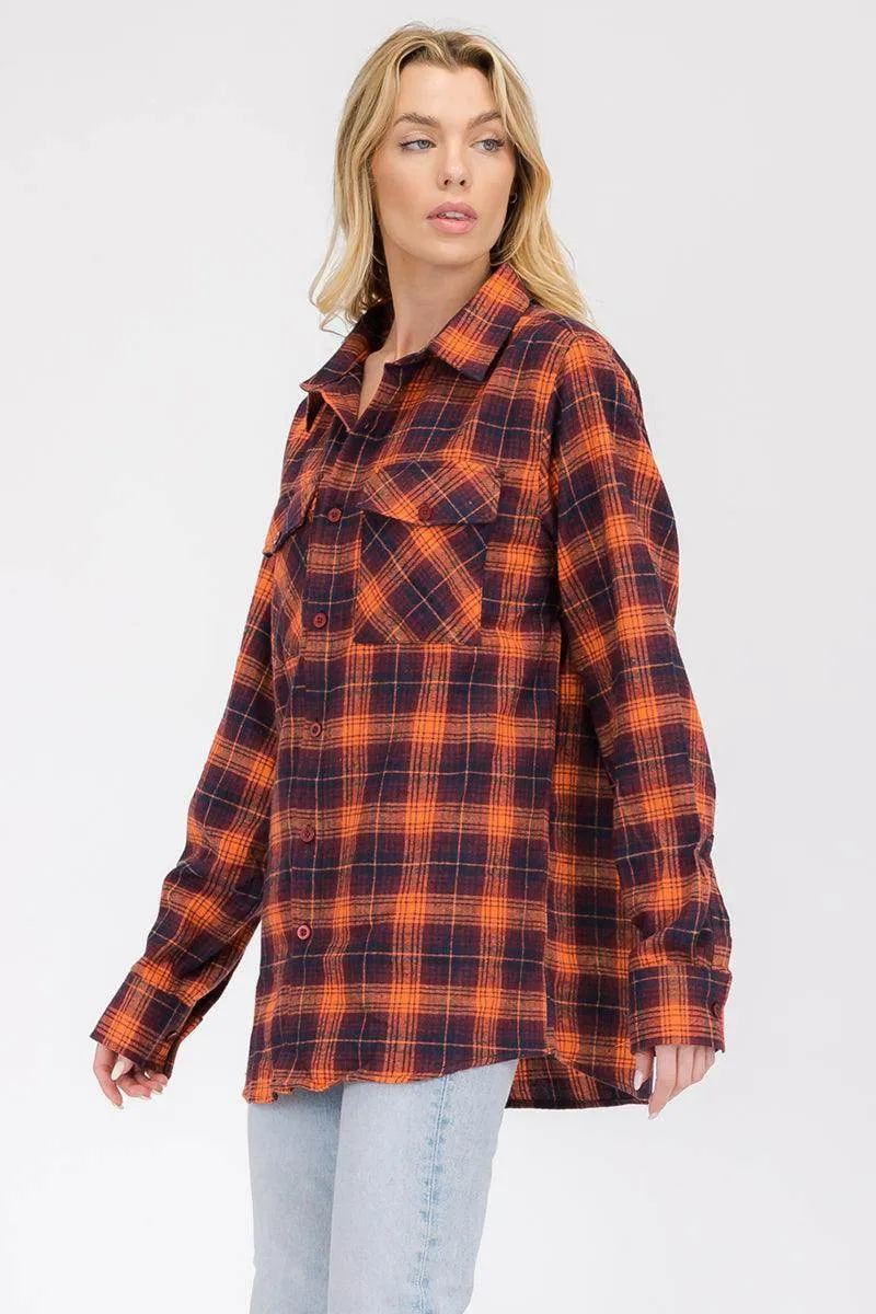 Oversize Boyfriend Orange Plaid Checkered Flannel