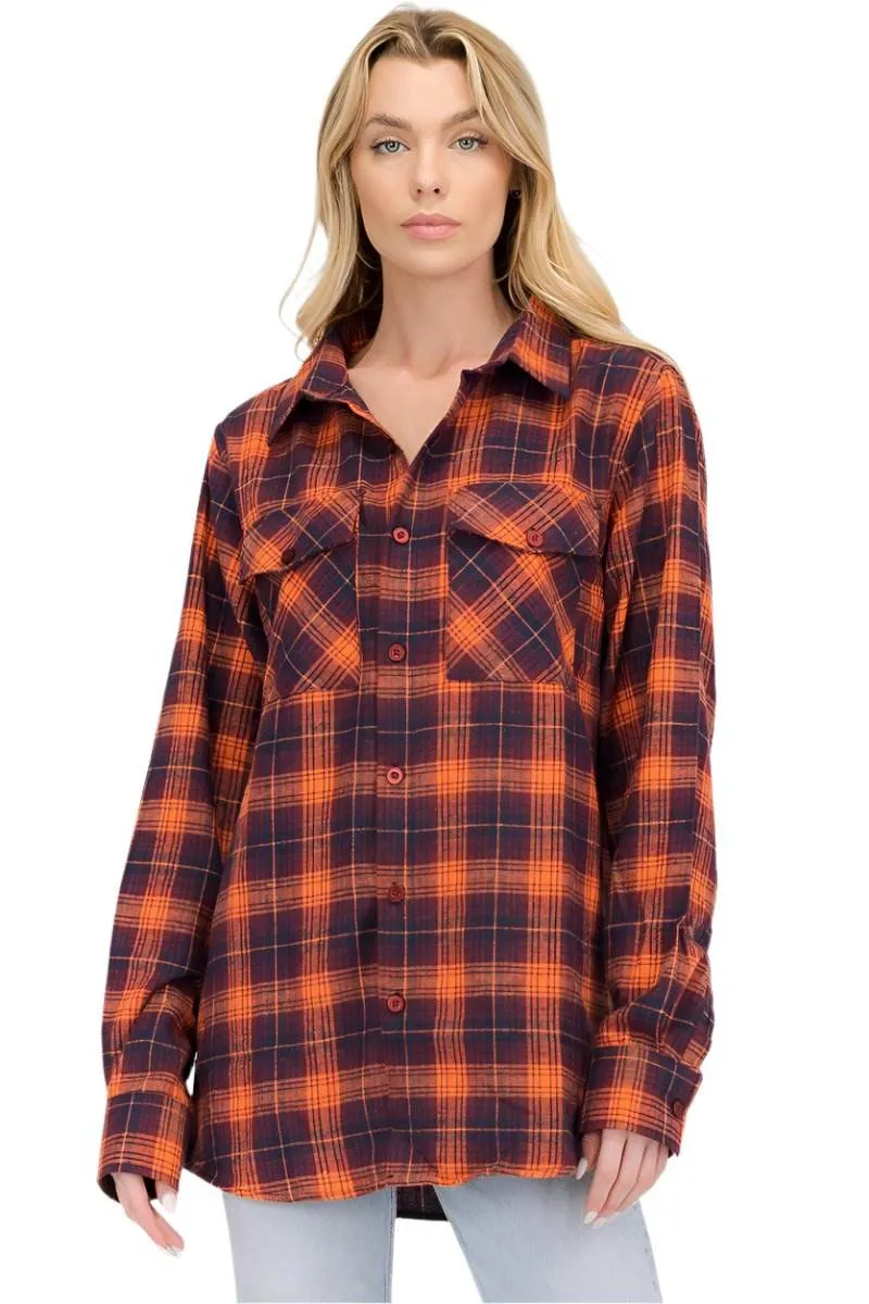 Oversize Boyfriend Orange Plaid Checkered Flannel