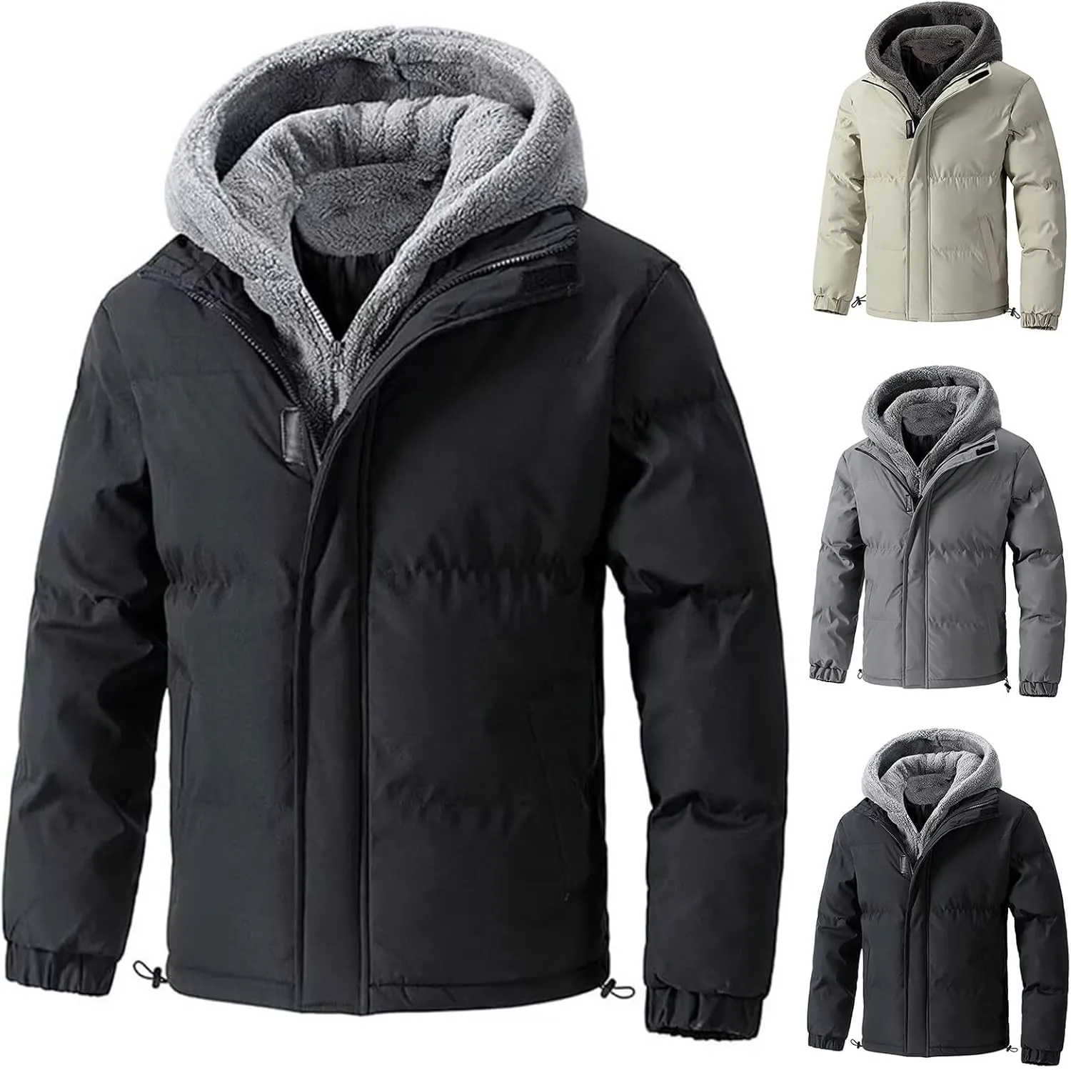 Oversize Mens Winter Coat Hooded Down Quilted Coat Warm Winter Puffer Jacket Windproof Insulated Jacket Snow Parka