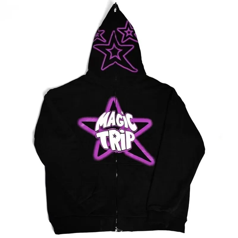 Oversize Print Zip Hoodies