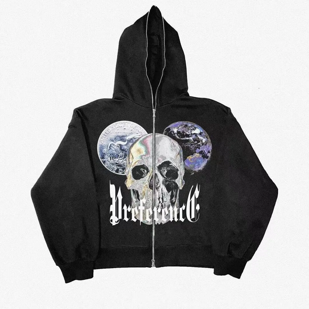 Oversize Print Zip Hoodies