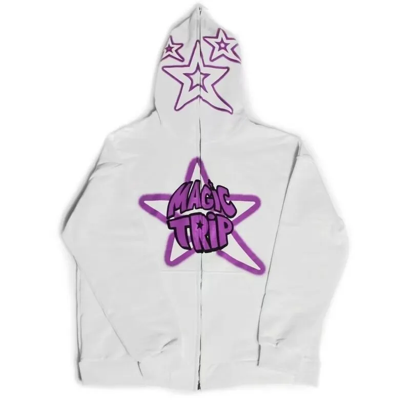 Oversize Print Zip Hoodies