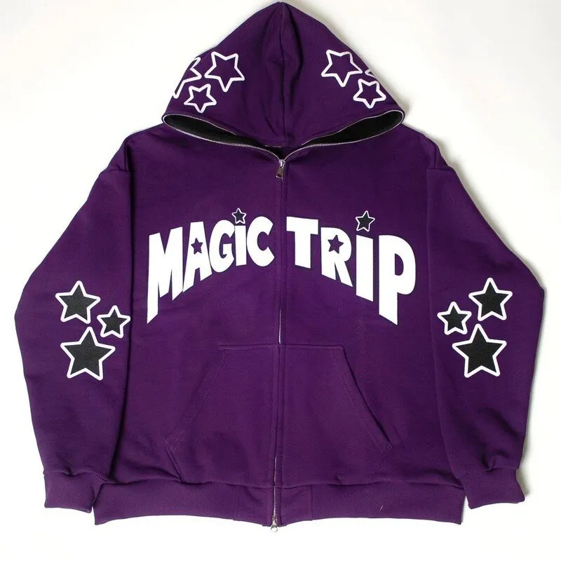 Oversize Print Zip Hoodies