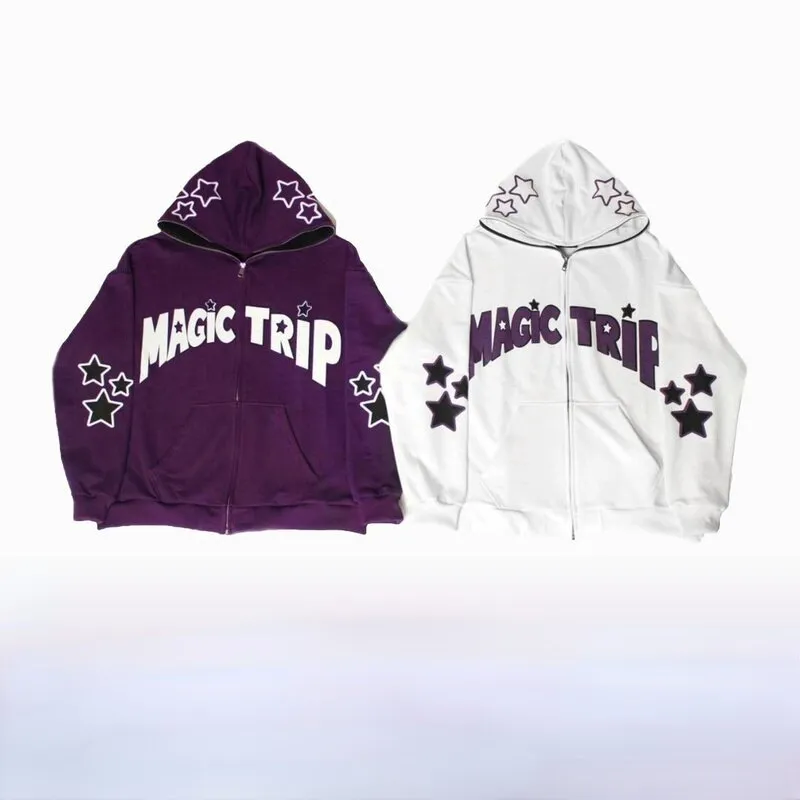 Oversize Print Zip Hoodies