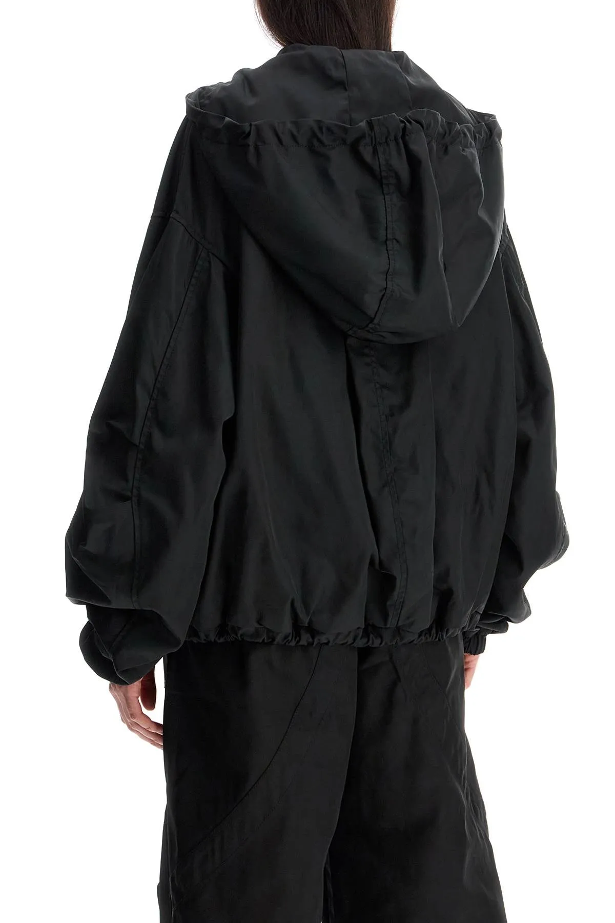 oversized black hooded bomber jacket in polyester 250WCB00076PLL001AA BLACK