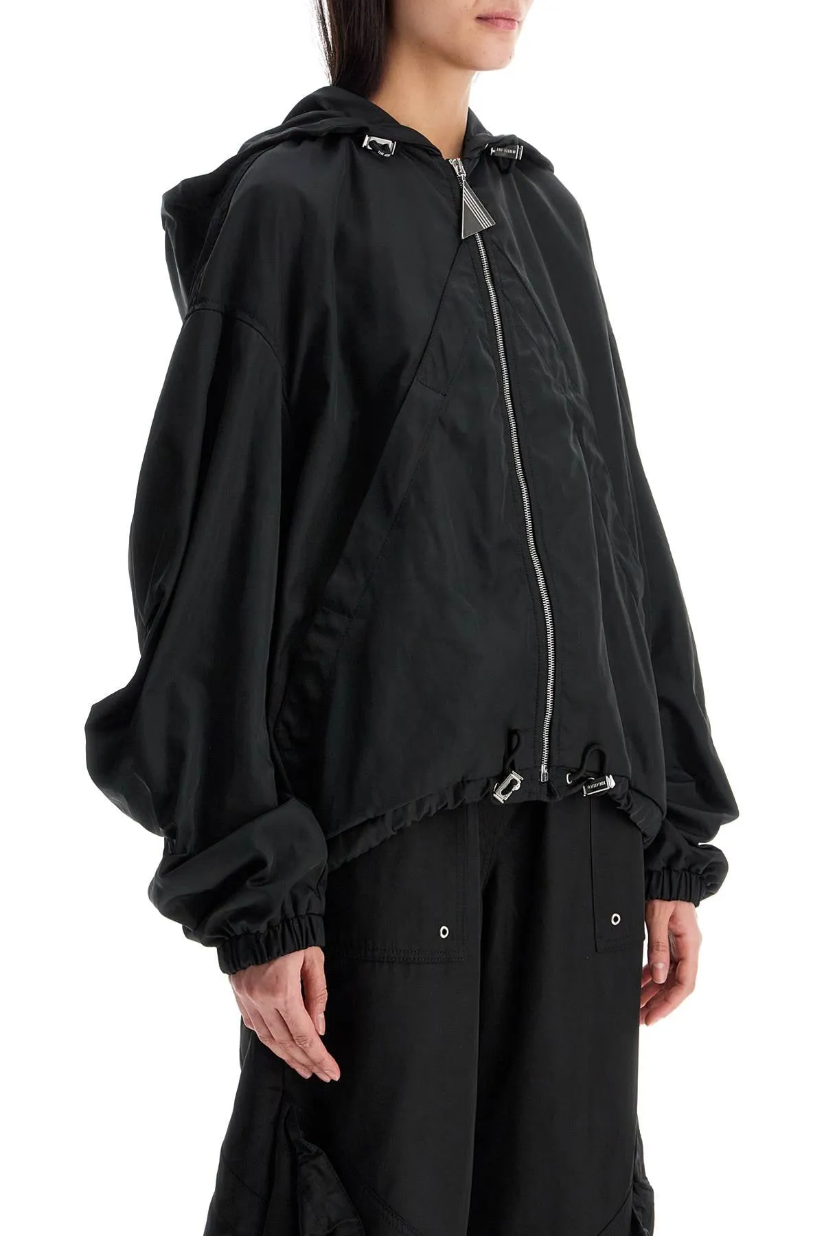 oversized black hooded bomber jacket in polyester 250WCB00076PLL001AA BLACK