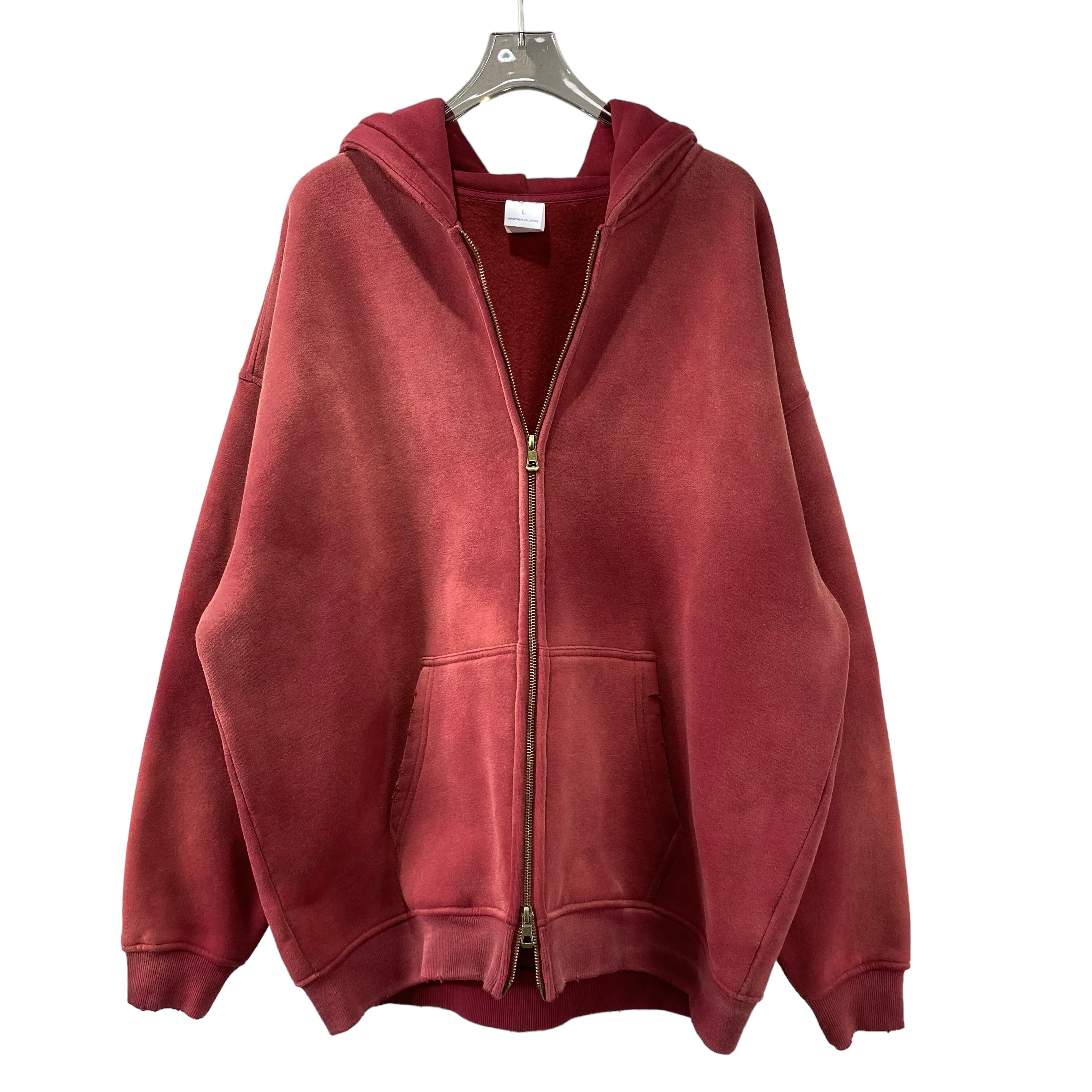 Oversized spray dyed zip front hoodie