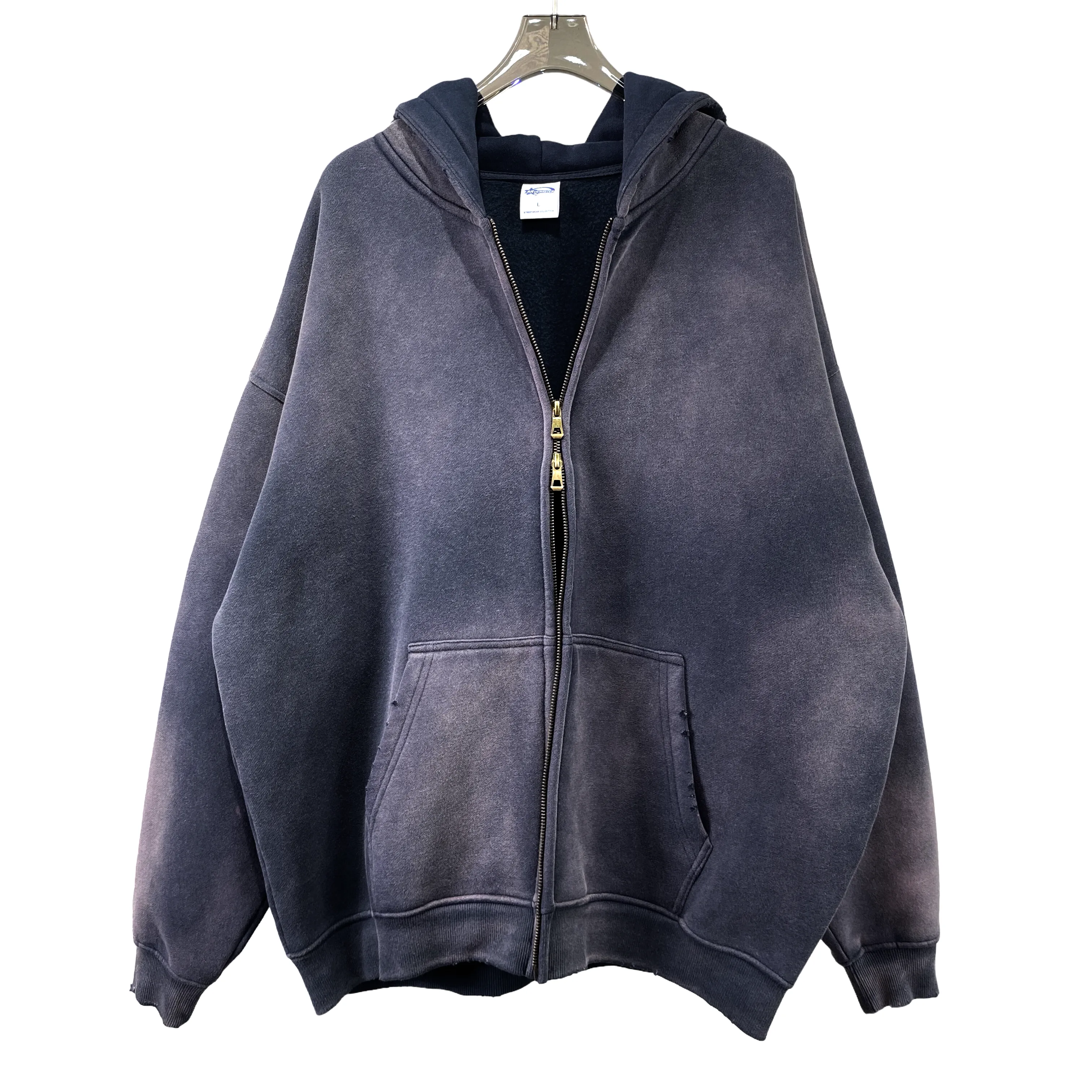 Oversized spray dyed zip front hoodie