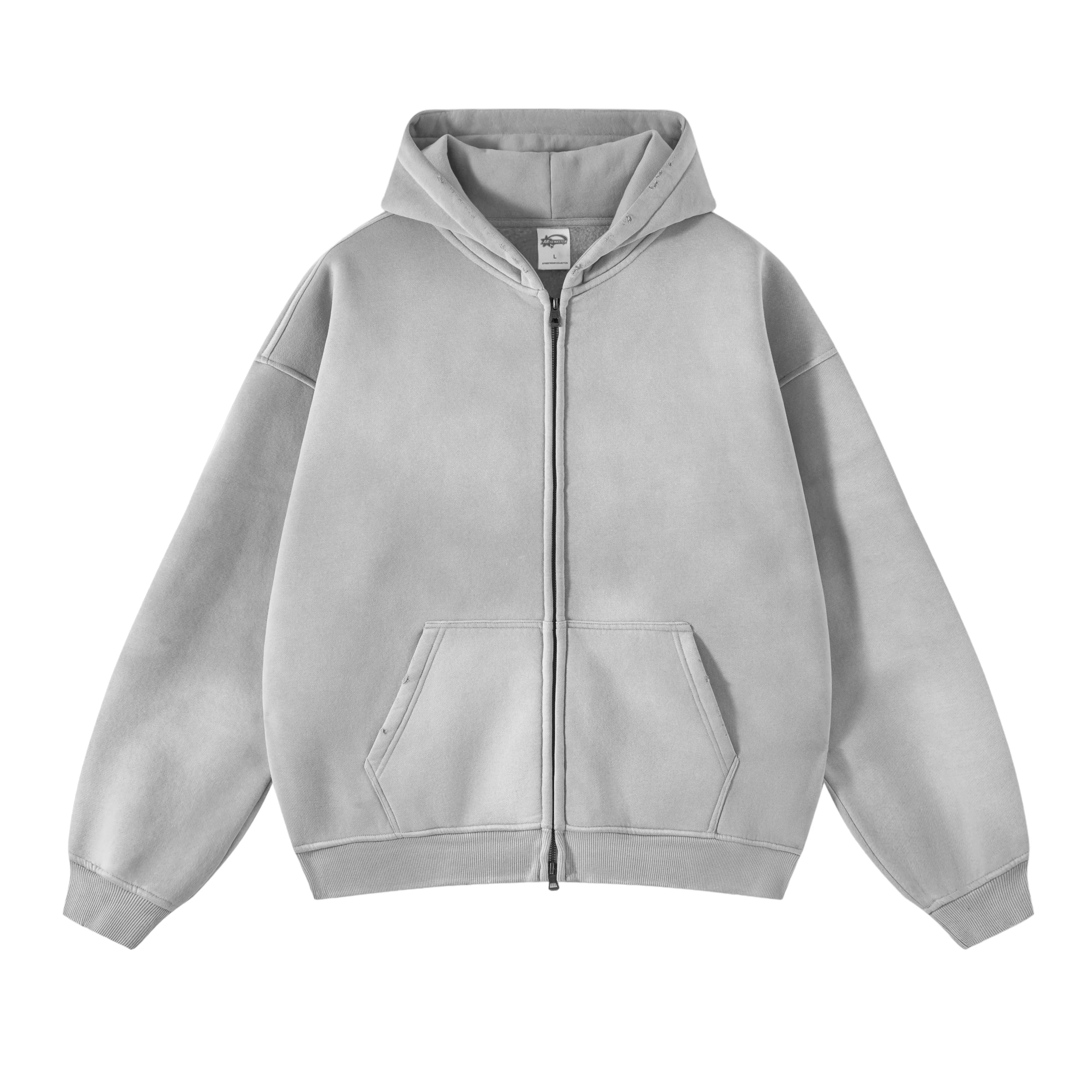 Oversized spray dyed zip front hoodie