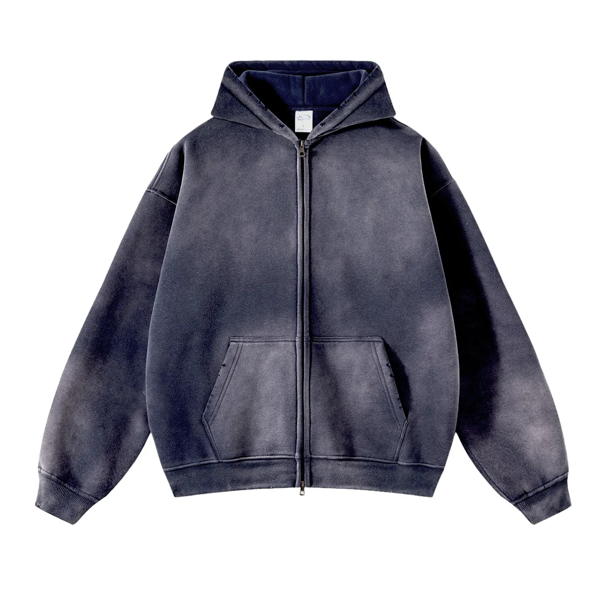 Oversized spray dyed zip front hoodie
