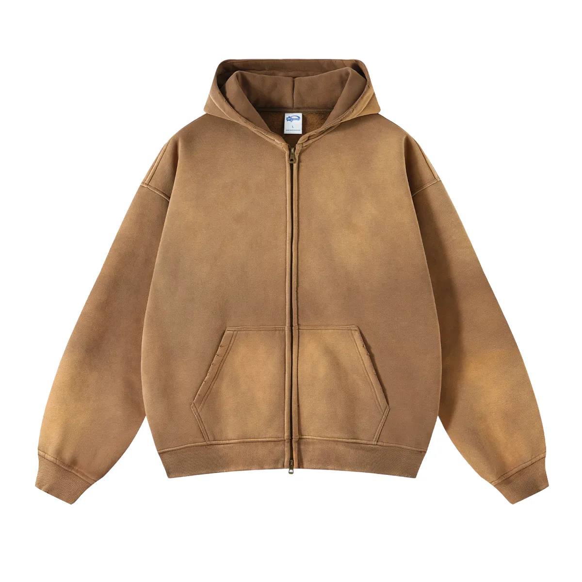 Oversized spray dyed zip front hoodie