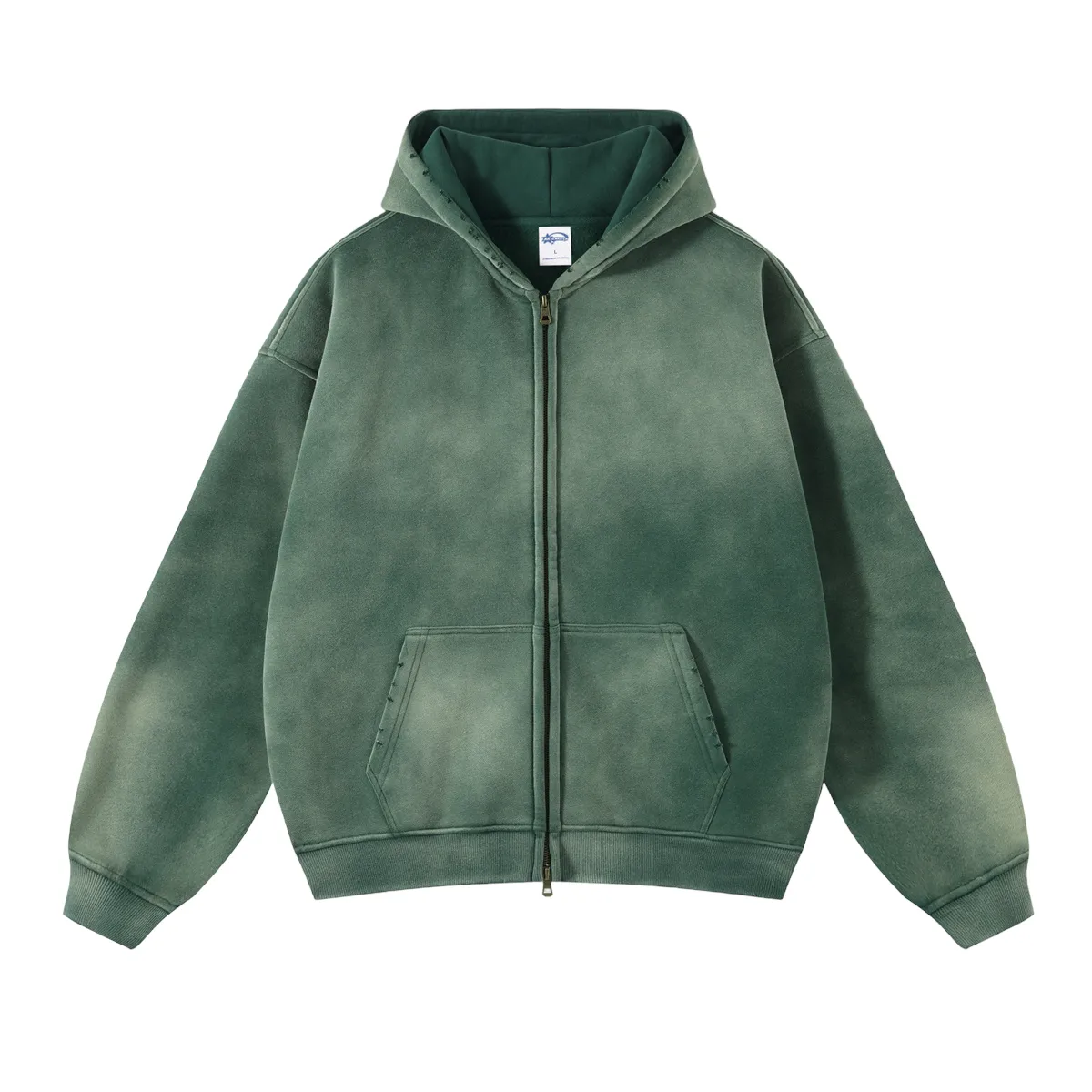 Oversized spray dyed zip front hoodie