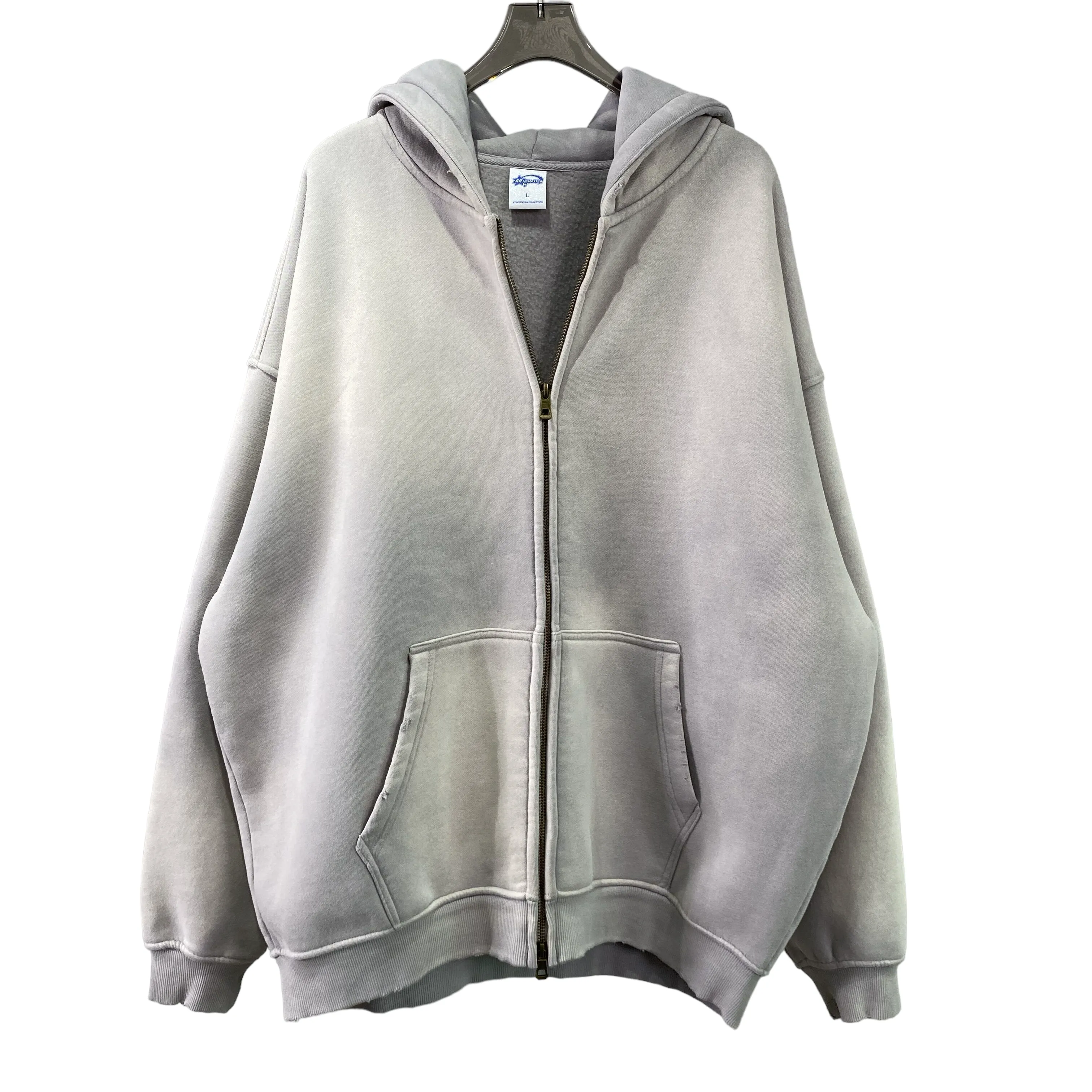 Oversized spray dyed zip front hoodie