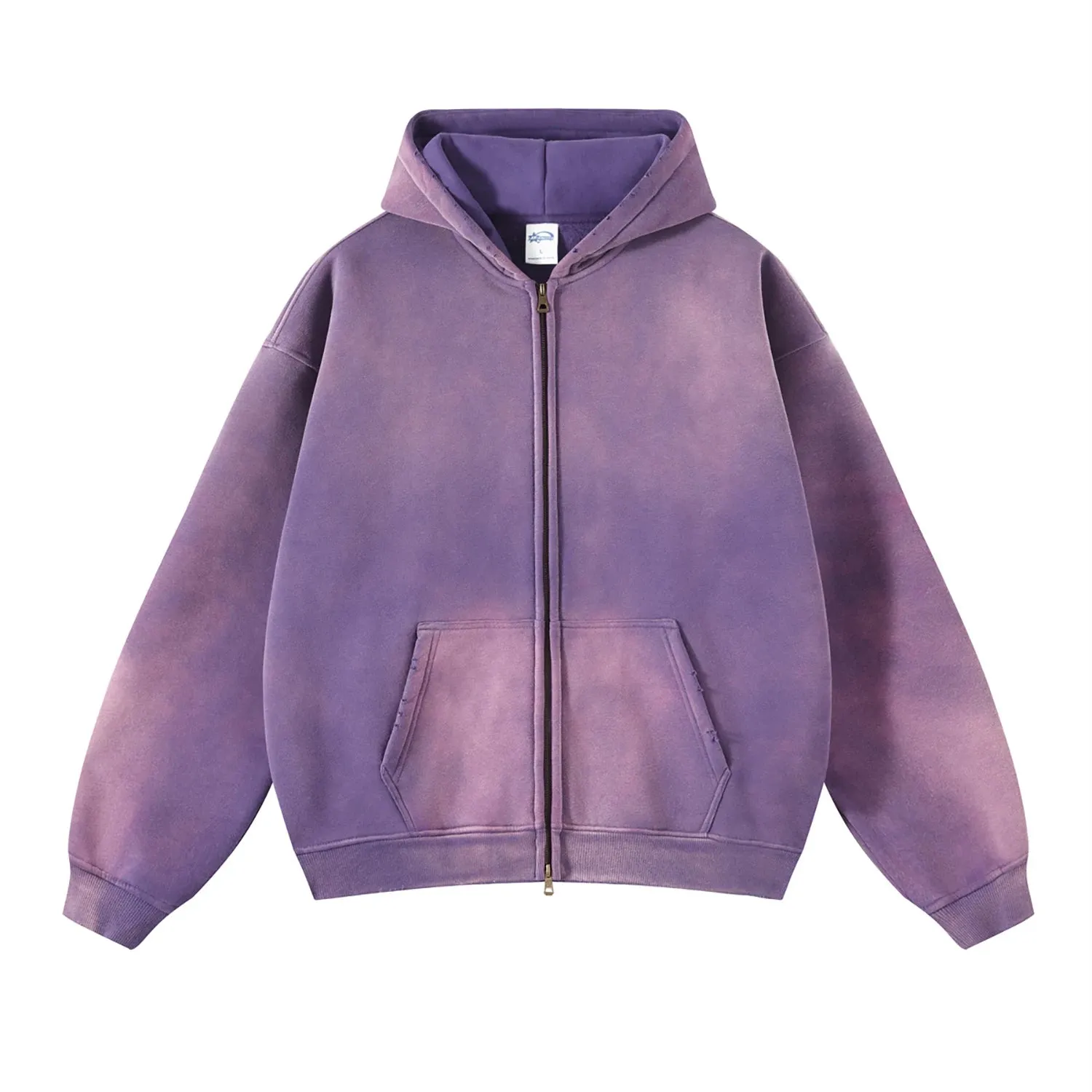 Oversized spray dyed zip front hoodie