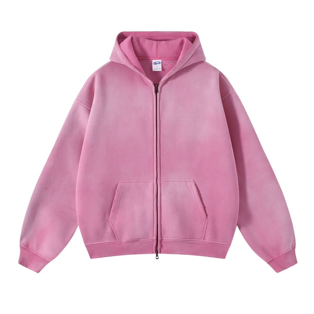 Oversized spray dyed zip front hoodie