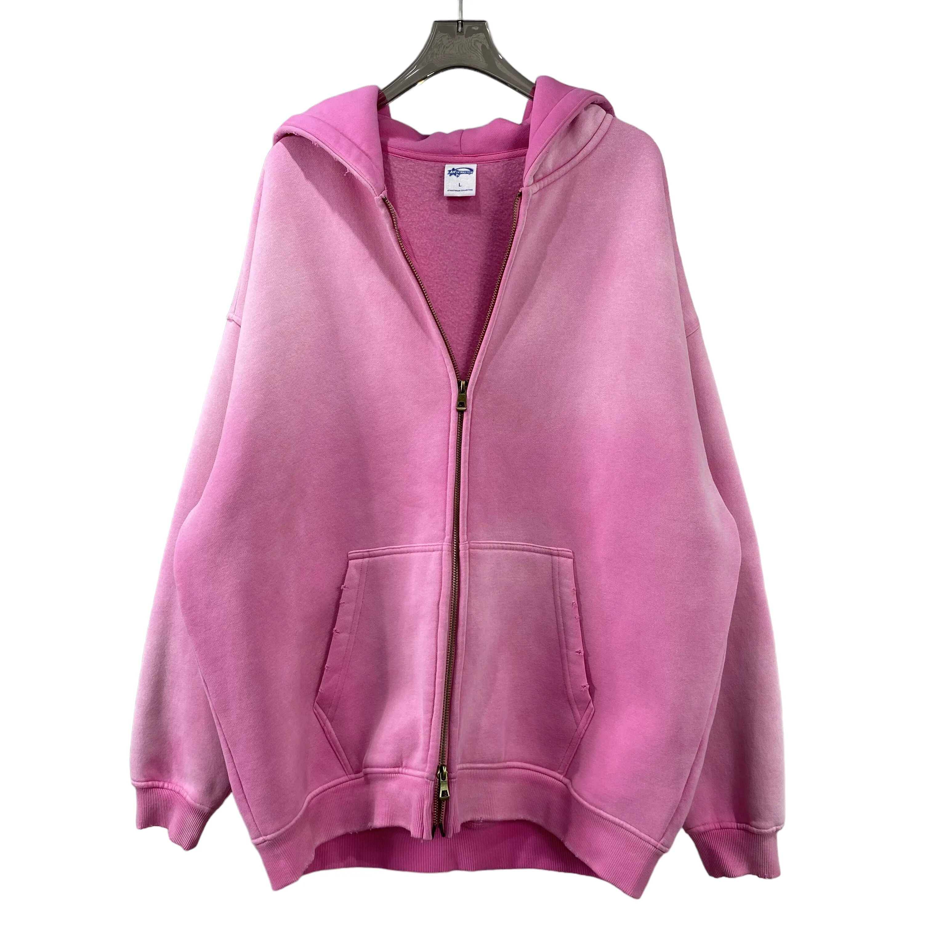Oversized spray dyed zip front hoodie
