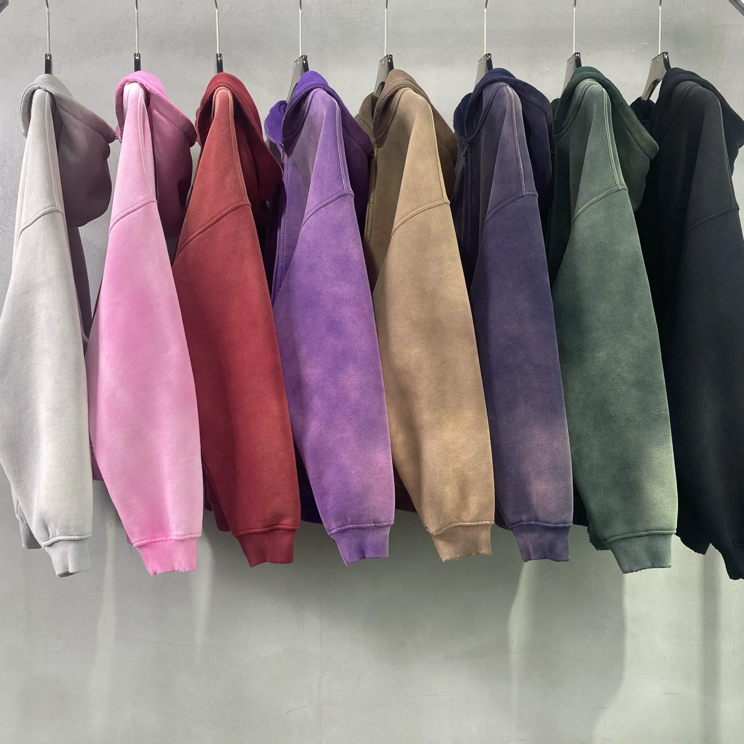 Oversized spray dyed zip front hoodie