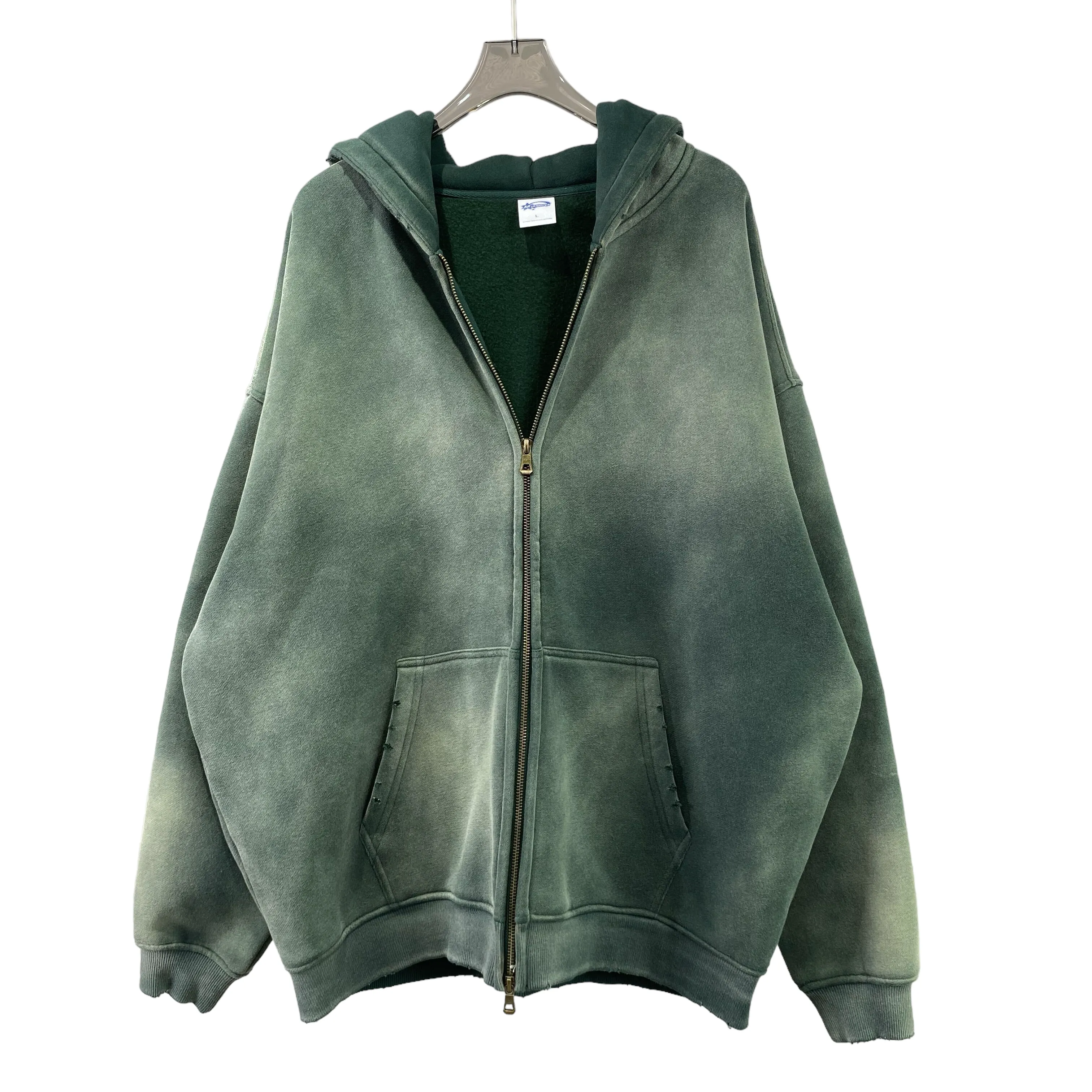 Oversized spray dyed zip front hoodie
