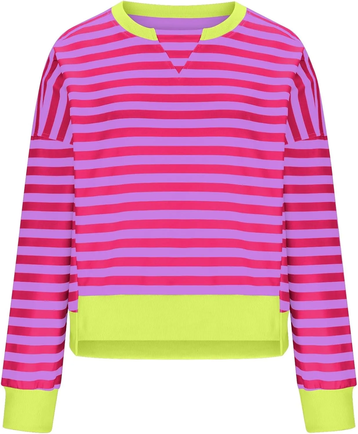 Oversized Sweatshirt for Women Striped Color Block Cropped Sweatshirts Crewneck Long Sleeve Sweater Y2K Shirt Tops