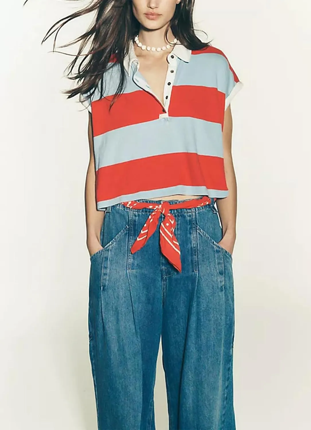 Oversized Tshirts for Women Striped Tee Shirts Y2K Short Sleeve Aesthetic Baggy T-Shirts Summer Tees