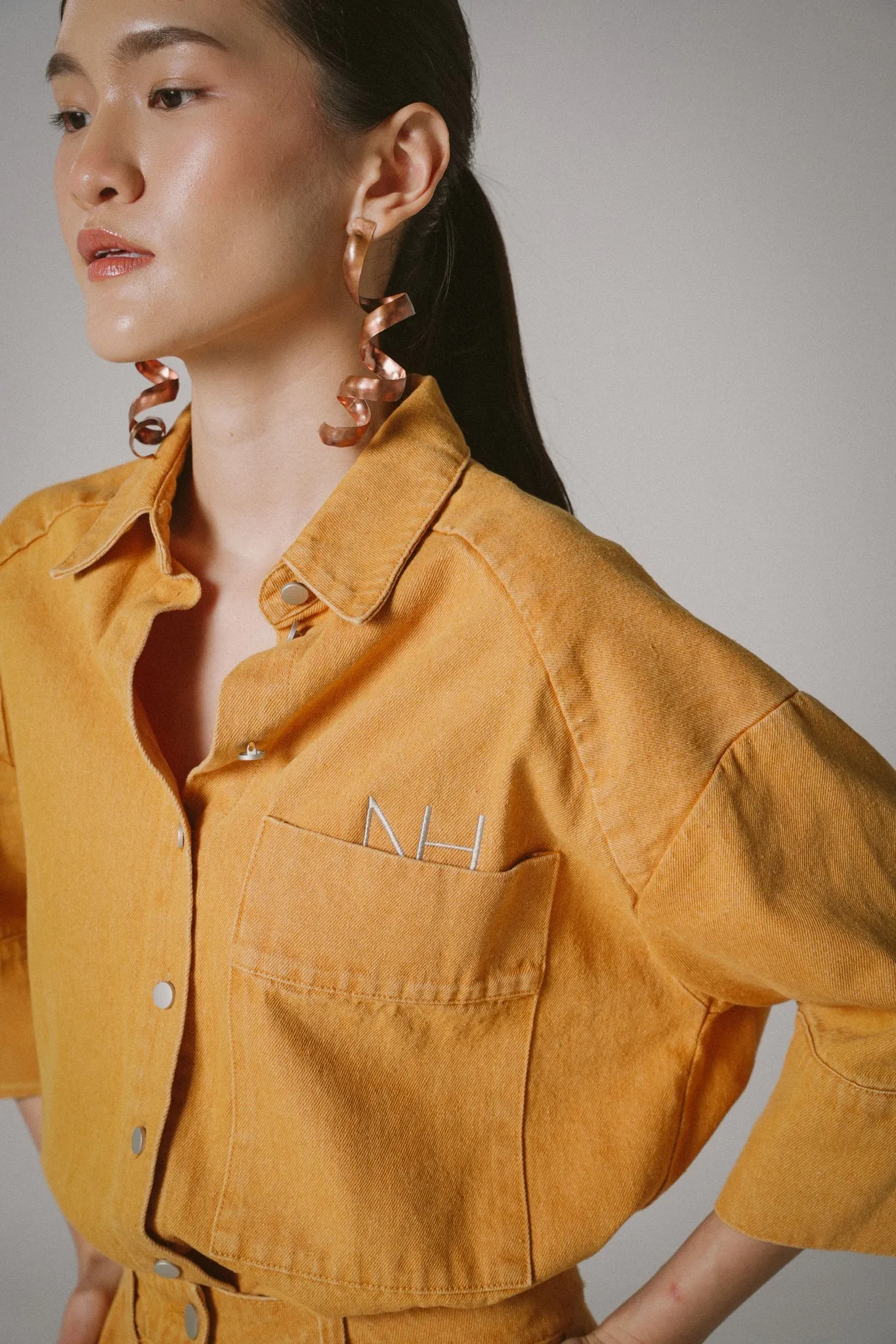 Oversized Utility Denim Shirts (Orange)