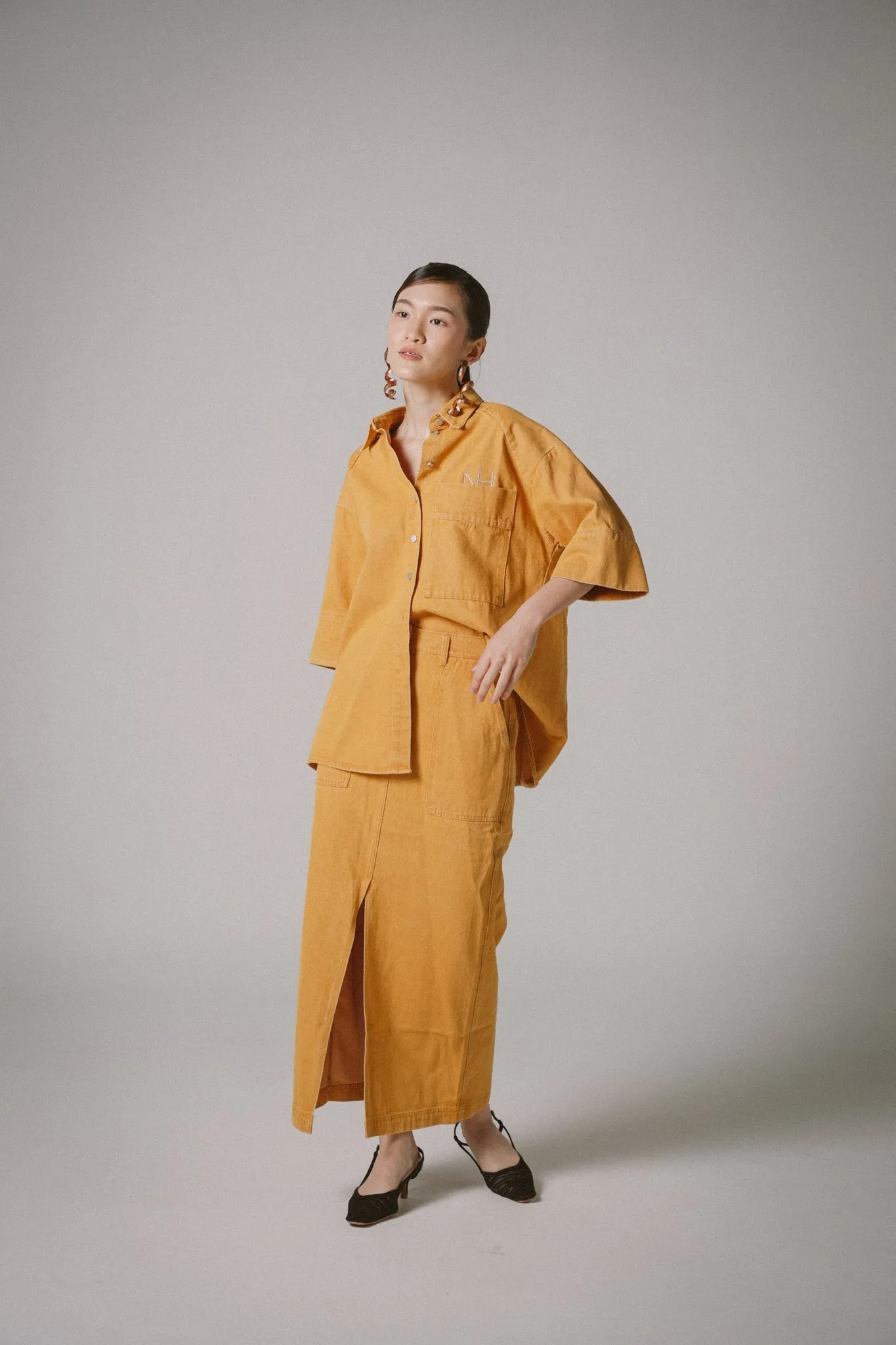 Oversized Utility Denim Shirts (Orange)