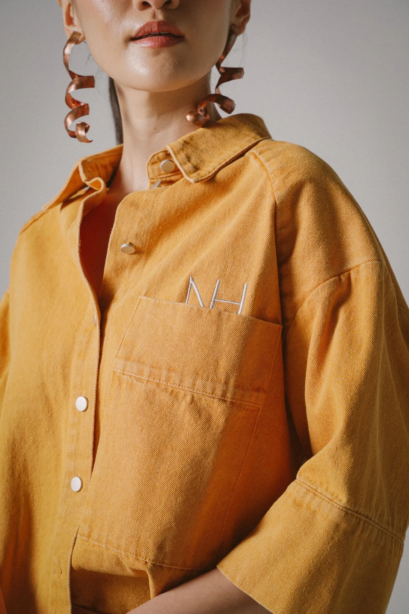 Oversized Utility Denim Shirts (Orange)